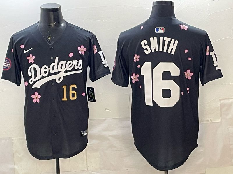 Men Los Angeles Dodgers #16 Smith Black Sakura Edition 2025 Nike MLB Jersey style 2->los angeles dodgers->MLB Jersey